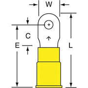 Ring Terminal, #4 Stud Size, 10 AWG, 1,000 V, Nylon Insulated, Yellow, Crimp Termination Only