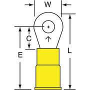 Ring Terminal, #8 Stud Size, 10 AWG, 600 V, Vinyl Insulated, Yellow, Crimp Termination Only, 500 PK