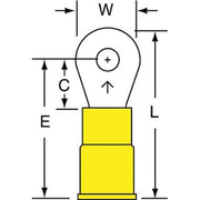 Ring Terminal, #6 Stud Size, 10 AWG, 600 V, Vinyl Insulated, Yellow, Crimp Termination Only, 500 PK