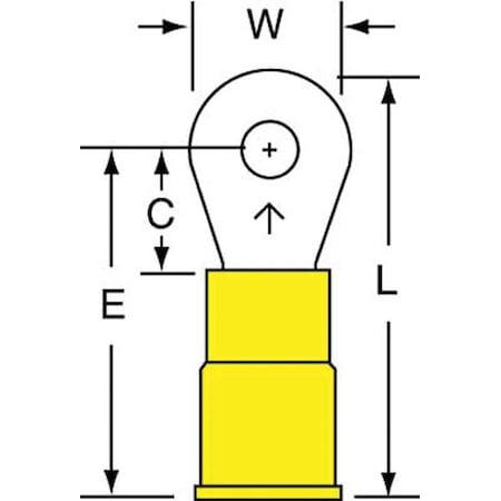 Ring Terminal, #6 Stud Size, 10 AWG, 600 V, Vinyl Insulated, Yellow, Crimp Termination Only, 500 PK