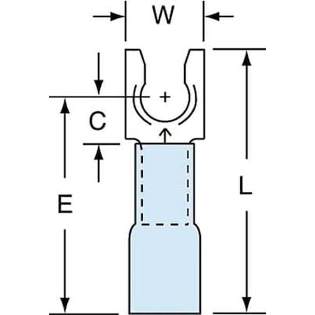 Fork Terminal, #8 Stud Size, 14 AWG, 600 V, Heat Shrink Insulated, Blue, Crimp Termination Only
