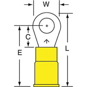 Ring Terminal, #10 Stud Size, 10 AWG, 600 V, Vinyl Insulated, Yellow, Crimp Termination Only