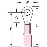 Ring Terminal, #8 Stud Size, 18 AWG, 600 V, Heat Shrink Insulated, Red, Crimp Termination Only