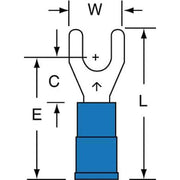 Fork Terminal, #8 Stud Size, 14 AWG, 600 V, Nylon Insulated, Blue, Crimp Termination Only, 1000 PK