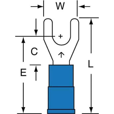 Fork Terminal, #8 Stud Size, 14 AWG, 600 V, Nylon Insulated, Blue, Crimp Termination Only, 1000 PK