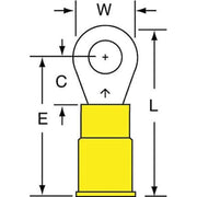 Ring Terminal, #10 Stud Size, 10 AWG, 1,000 V, Nylon Insulated, Yellow, Crimp Termination Only