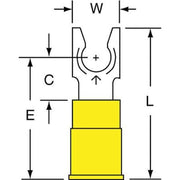 Fork Terminal, #10 Stud Size, 10 AWG, 600 V, Nylon Insulated, Yellow, Crimp Termination Only