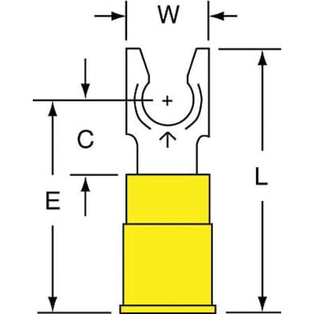 Fork Terminal, #10 Stud Size, 10 AWG, 600 V, Nylon Insulated, Yellow, Crimp Termination Only