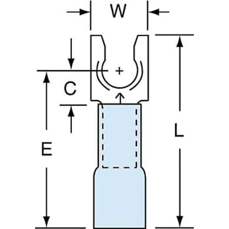 Fork Terminal, #10 Stud Size, 14 AWG, 600 V, Heat Shrink Insulated, Blue, Crimp Termination Only