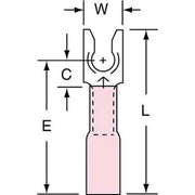 Fork Terminal, #6 Stud Size, 18 AWG, 600 V, Heat Shrink Insulated, Red, Crimp Termination Only