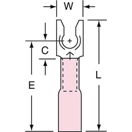 Fork Terminal, #6 Stud Size, 18 AWG, 600 V, Heat Shrink Insulated, Red, Crimp Termination Only