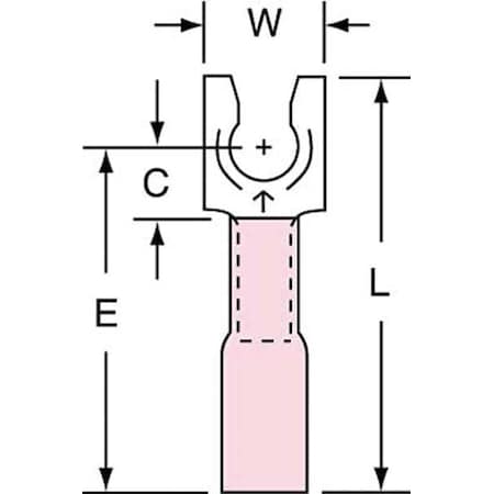 Fork Terminal, #8 Stud Size, 18 AWG, 600 V, Heat Shrink Insulated, Red, Crimp Termination Only