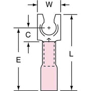 Fork Terminal, #10 Stud Size, 18 AWG, 600 V, Heat Shrink Insulated, Red, Crimp Termination Only
