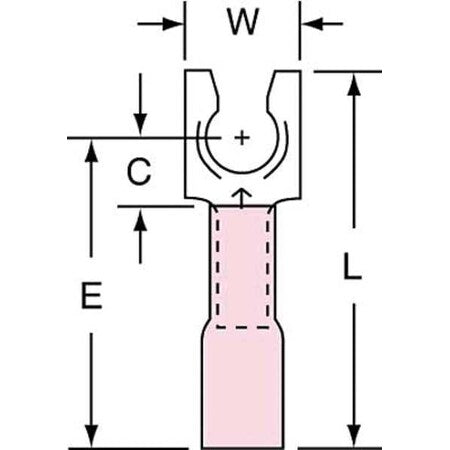 Fork Terminal, #10 Stud Size, 18 AWG, 600 V, Heat Shrink Insulated, Red, Crimp Termination Only