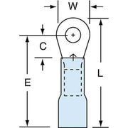 Ring Terminal, #6 Stud Size, 14 AWG, 600 V, Heat Shrink Insulated, Blue, Crimp Termination Only
