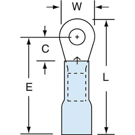 Ring Terminal, #6 Stud Size, 14 AWG, 600 V, Heat Shrink Insulated, Blue, Crimp Termination Only