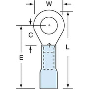 Ring Terminal, 1/4 in Stud Size, 14 AWG, 600 V, Heat Shrink Insulated, Blue, Crimp Termination Only