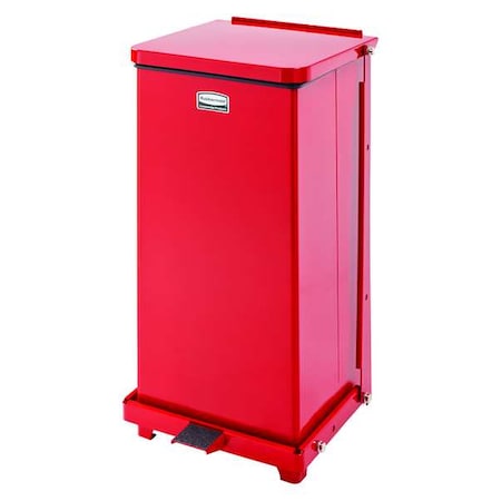 Defender 6-1/2 gal Square Step-On Can, Red, Foot Pedal, Steel, 12 in