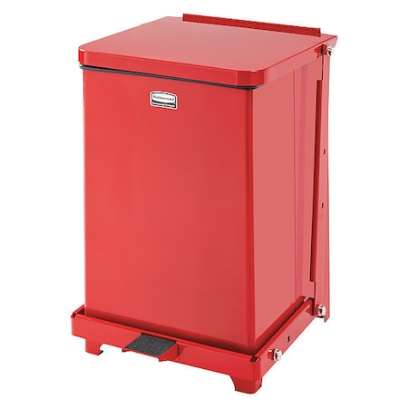 Defender 4 gal Square Step-On Can, Red, Foot Pedal, Steel, 12 in