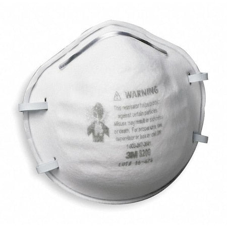 N95 Disposable Respirator, 8200, Dual Headstrap, Polyisoprene Strap, Nose Clip, White, PK20