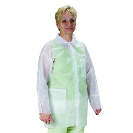 Condor Disposable Lab Coat, Polypropylene, Snaps Closure, White, L, 25 PK