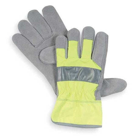 Leather Gloves, Cowhide, Safety Cuff, Wing Thumb, Full Finger, High-Visibility Green, XL, 1 PR