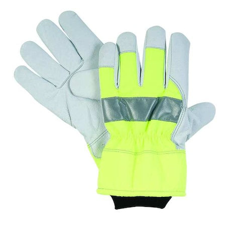 Hi-Vis Cold Protection Gloves, Grain Pigskin Leather Palm, Nylon/WarmTex Lining, Green, M ( 8 )
