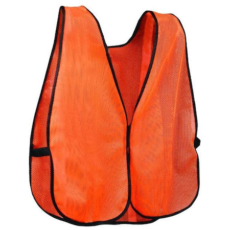High Visibility Safety Vest, Polyester Mesh, Hook-and-Loop Closure, Orange, M/L