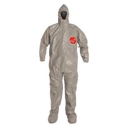 Coverall. Respirator Fit Hood. Elastic Wrists. Attached Socks. Double Storm Flap. Gray. 5X