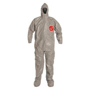 Chemical Resistant Coveralls, Hooded Coverall, 5XL, Tychem(R) 6000, Elastic Wrist, Taped Seam, Gray