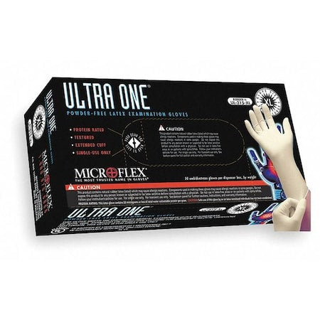 Ultra One, Latex Exam Gloves, 9.8 mil Palm, Extended Cuff, Latex, Powder-Free, S, 50 PK, Beige