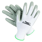 Coated Gloves, Nitrile, Smooth, Palm, 4 Abrasion Level, White/Gray, M (8) 1 PR