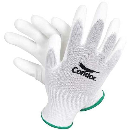 Coated Gloves, Polyurethane Coating, Smooth Finish, Abrasion Level 3, White, M,PR