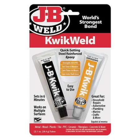 Ready to Mix Epoxy Adhesive, Two 1 fl oz Tubes, Dark Gray, KwikWeld