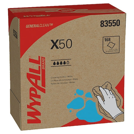 WypAll Dry Wipe, X50, Dispenser Box, Light Absorbency, Good Wet Strength, 83550, 10 PK