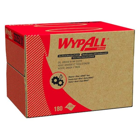 WypAll Oil, Grease & Ink Cloths (33352), Brag Box, Lint-Free, Blue (180 Sheets/Box, 1 Box/Case)