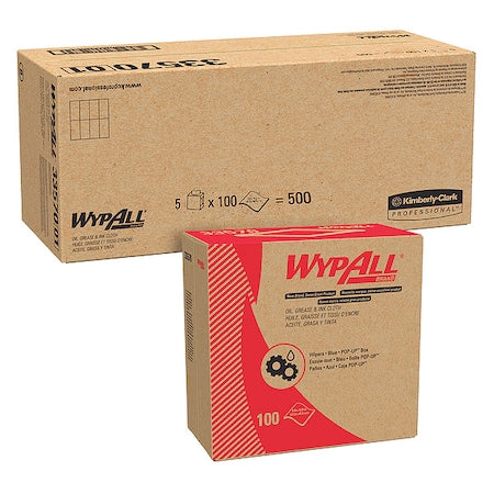 WypAll Oil, Grease & Ink Cloths (33570), Pop-Up Box, Lint-Free, Blue (100 Sheets/Pack, 5 Packs/Case)