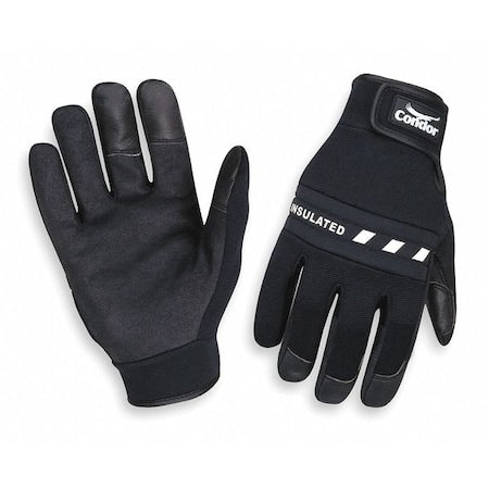 Cold Protection Gloves, Synthetic Leather-Nylon Palm, Polyester Lining, Black, S