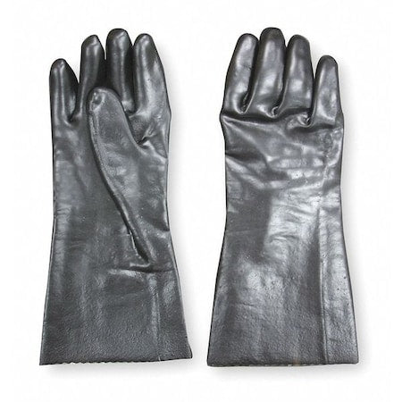 Chemical Resistant Gloves, PVC, 14 in L, Not Applicable, Black, M, 1 PR