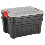 Attached Lid Tote, 24 gal Volume Cap., 26 in L, 18 1/2 in W, 17 in H, Plastic, Black/Red