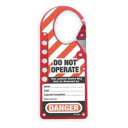 Labeled Lockout Hasp, Red, Aluminum/Steel, 5 Max. No. of Padlocks, 3/8 in Max. Shackle Dia.