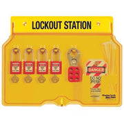 Lockout Station, 18 Components: Hasps (2), Padlocks (4), Tags (12), Keyed Different, Yellow