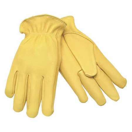 Leather Drivers Gloves, Shirred Slip-On Cuff, Keystone Thumb, Gold, XL, 1 PR