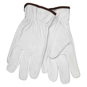 Leather Drivers Gloves, Goatskin, Shirred Slip-On, Keystone Thumb, Gunn Cut, White, XL 1 PR