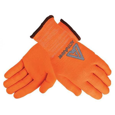 Hi-Vis Cut Resistant Coated Gloves, Cut Level A2 ,Dipped ,Water-Based Polyurethane,Nitrile ,Sandy ,L