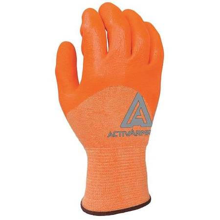Hi-Vis Cut Resistant Coated Gloves, Cut Level A2 ,Dipped ,Neoprene, Nitrile ,Sandy ,10 1 PR