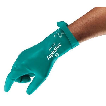 AlphaTec Chemical Resistant Gloves, Nitrile, 12 in L, 14 mil, Green, 7, 1 PR