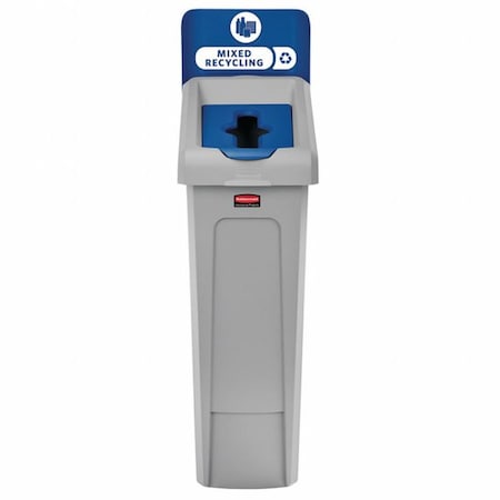 23 gal Rectangular Recycling Station, Flat with Top Opening, Blue, 1 Openings