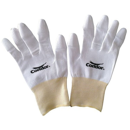Coated Gloves, Polyurethane, Sandy, Fingertips, Not Rated Abrasion Level, White, L 1 PR