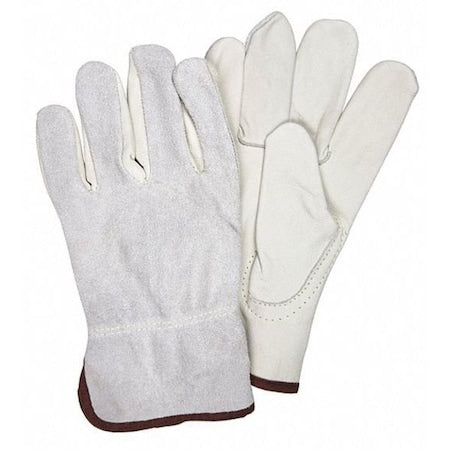 Leather Drivers Gloves, Slip-On, Keystone Thumb, Gunn Cut, Beige, L 12 PK